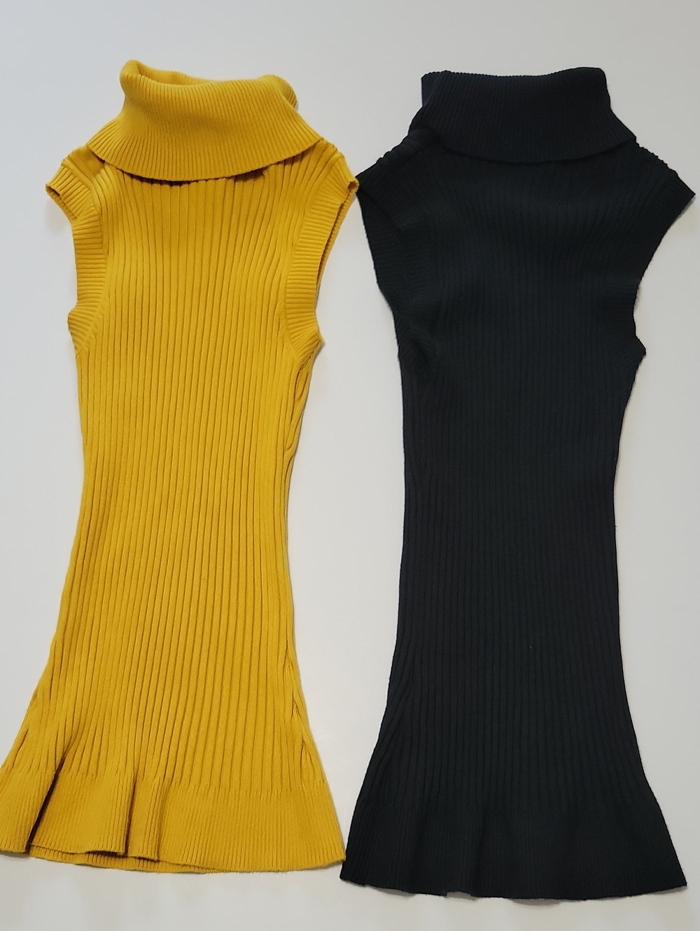2 Sleeveless Knit Vest Turtleneck Sweater Tank Tops, Size S, Mustard & Black